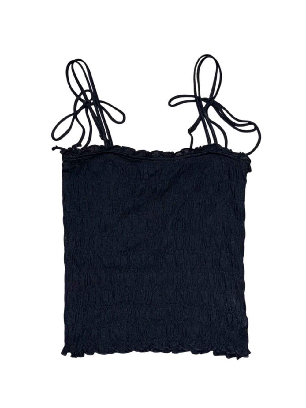 Aerie Black Ruffle Smocked Tube Top Adjustable Tie Straps NWOT Small Tank